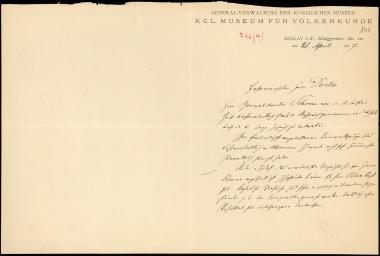 Letter sent by Voss, A. to Schliemann, Heinrich, 1887