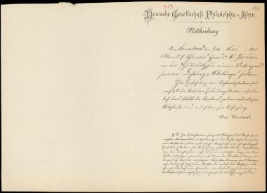 Letter sent by Deutsche Gesellschaft Philadelphia to Schliemann, Heinrich, 1887