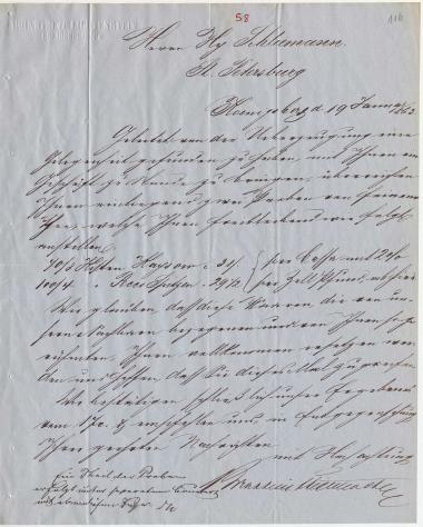 Letter sent by Bernstein & Lichtenstein to Schliemann, Heinrich, 1863