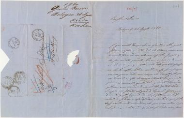 Letter sent by Bassi, Giulio to Schliemann, Heinrich, 1860