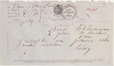Letter sent by Lewy, ? to Schliemann, Heinrich, 1868