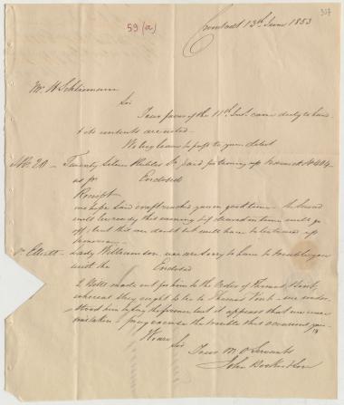 Letter sent by Booker, John & Son to Schliemann, Heinrich, 1853