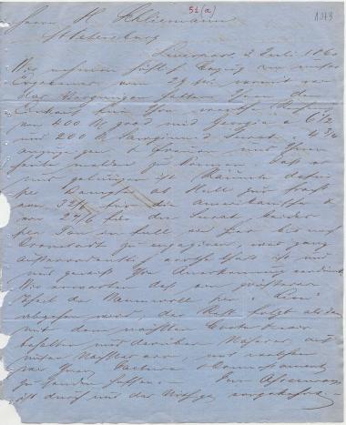 Letter sent by Blessig Braun & Co. to Schliemann, Heinrich, 1860