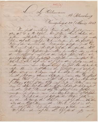 Letter sent by Cohn, Marcus & Son to Schliemann, Heinrich, 1863
