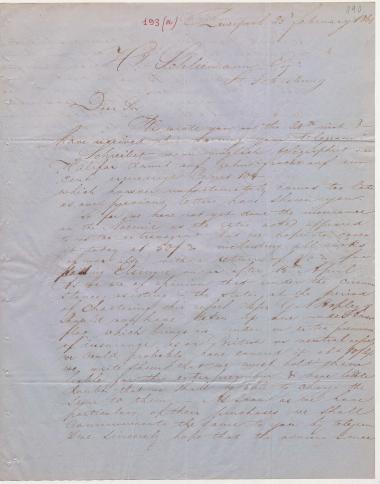 Letter sent by Schröder, Henry J. & Co. to Schliemann, Heinrich, 1861