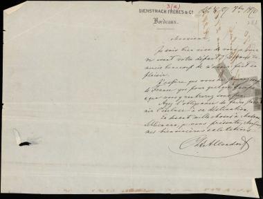 Letter sent by Allendorf, Charles to Schliemann, Heinrich, 1870