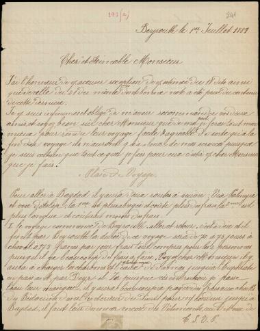 Letter sent by Chantiri, Kalil to Schliemann, Heinrich, 1889