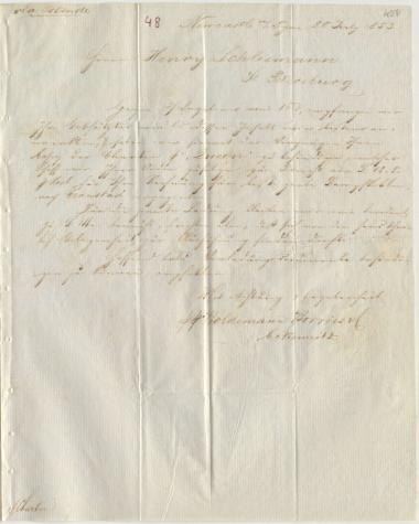 Letter sent by Boldemann, Borries & Co. to Schliemann, Heinrich, 1853