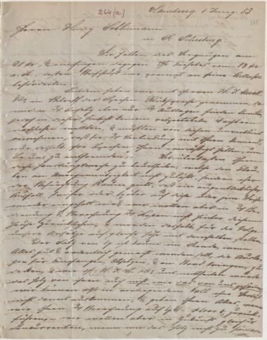Letter sent by Schröder Bros. & Co. to Schliemann, Heinrich, 1853
