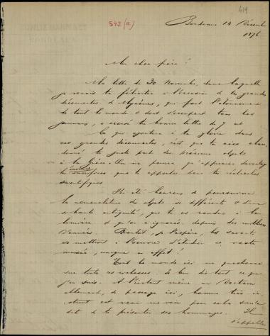 Letter sent by Schliemann, Ernst Wilhelm to Schliemann, Heinrich, 1876