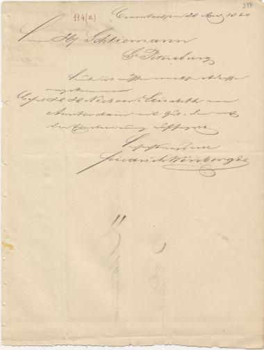 Letter sent by Winberg, Friedrich & Co. to Schliemann, Heinrich, 1850