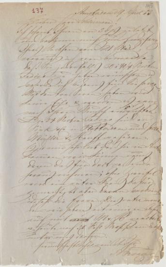 Letter sent by Frenzel, Anton to Schliemann, Heinrich, 1853