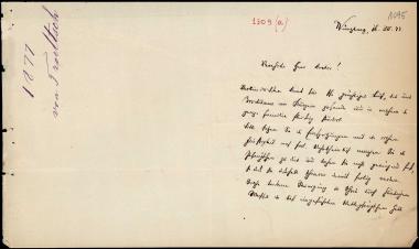 Letter sent by Tröltsch, Anton to Schliemann, Heinrich, 1877