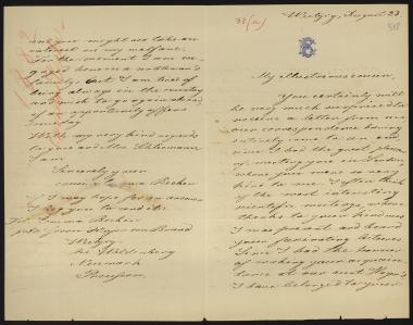 Letter sent by Becker, Emma to Schliemann, Heinrich, 1882
