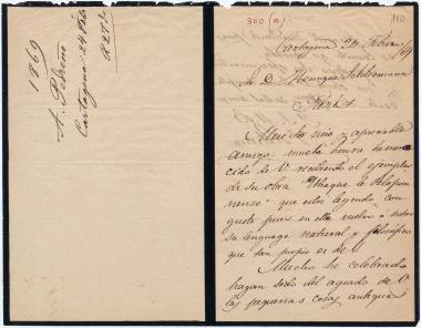 Letter sent by Pedreno, Andre to Schliemann, Heinrich, 1869