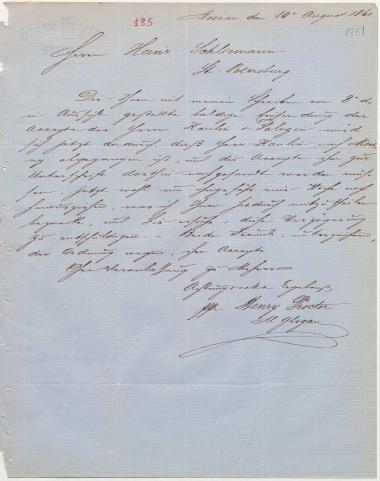 Letter sent by Proctor, Henry to Schliemann, Heinrich, 1860