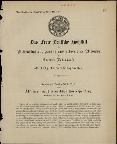 Letter sent by Freie Deutsche Hochstift to Schliemann, Heinrich, 1878