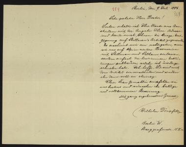 Letter sent by Dörpfeld, Wilhelm to Schliemann, Heinrich, 1886