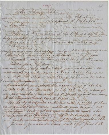 Letter sent by Busch, E. & Co. to Schliemann, Heinrich, 1860