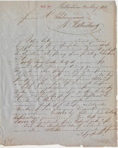 Letter sent by Sander, C. P. & Co. to Schliemann, Heinrich, 1862