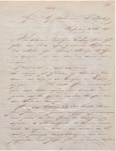 Letter sent by Schröder, B. H. & Co. to Schliemann, Heinrich, 1855