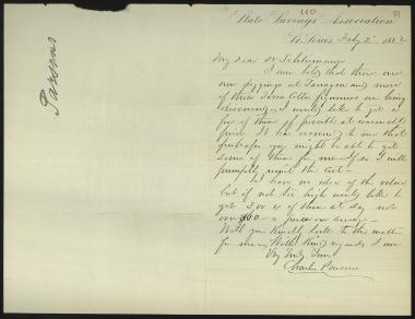 Letter sent by Parsons, Charles to Schliemann, Heinrich, 1882