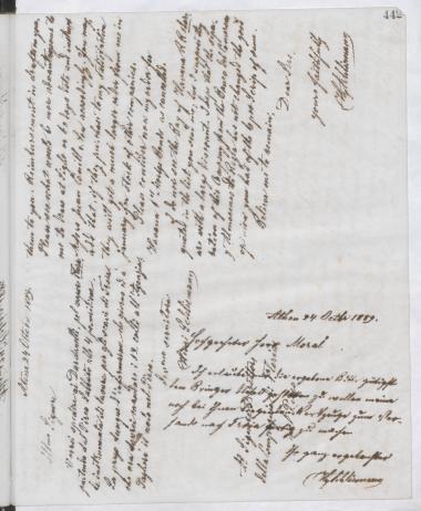 Copy of letter by Schliemann, Heinrich to Moral, Felix, 1889