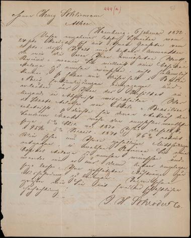 Letter sent by Schröder, Henry J. & Co. to Schliemann, Heinrich, 1872
