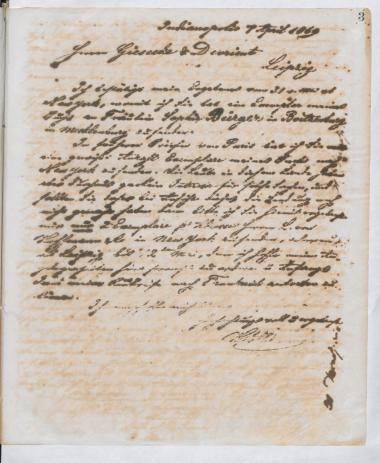 Copy of letter by Schliemann, Heinrich to Giesecke & Devrient, 1869