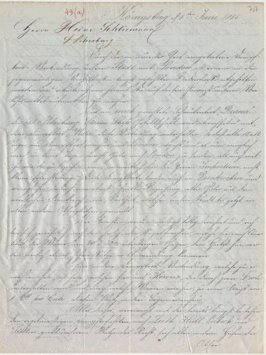 Letter sent by Fischel, H. S. to Schliemann, Heinrich, 1855