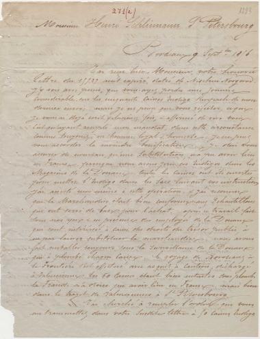 Letter sent by Fournier, Maurice to Schliemann, Heinrich, 1856