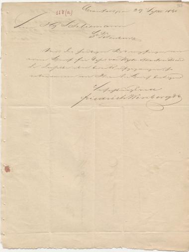 Letter sent by Winberg, Friedrich & Co. to Schliemann, Heinrich, 1850