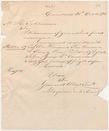 Letter sent by Maynard & Fishwicks to Schliemann, Heinrich, 1861