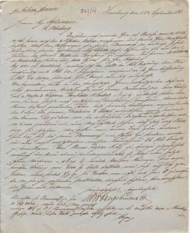 Letter sent by Schröder Bros. & Co. to Schliemann, Heinrich, 1848