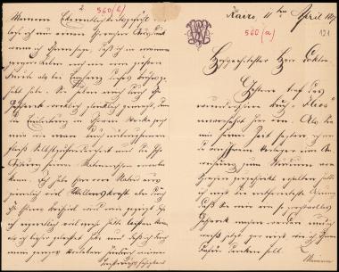 Letter sent by Luthy, W. to Schliemann, Heinrich, 1887