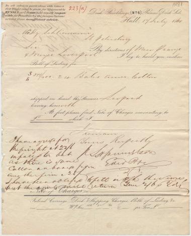 Letter sent by Samuelson, S. H. to Schliemann, Heinrich, 1860