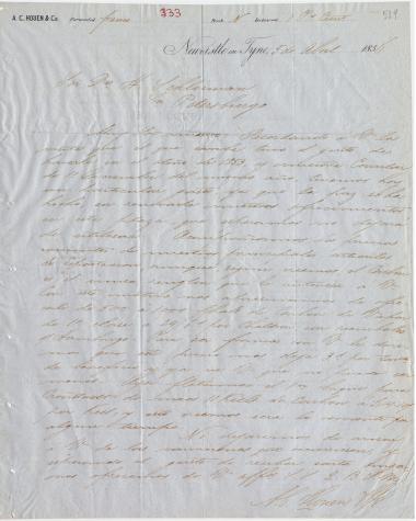 Letter sent by Houen, A. C. & Co. to Schliemann, Heinrich, 1856