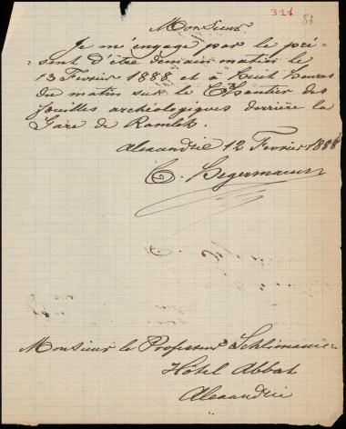 Letter sent by Begermann, C. to Schliemann, Heinrich, 1888
