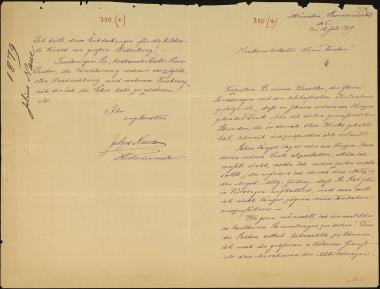 Letter sent by Naue, Julius to Schliemann, Heinrich, 1879