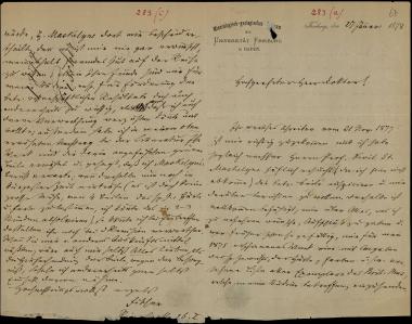 Letter sent by Fischer, Georg to Schliemann, Heinrich, 1878