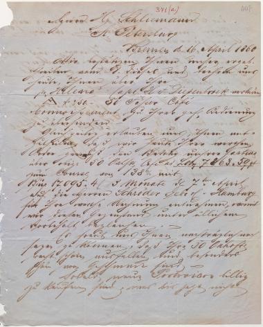 Letter sent by Hegeler & Sons to Schliemann, Heinrich, 1860