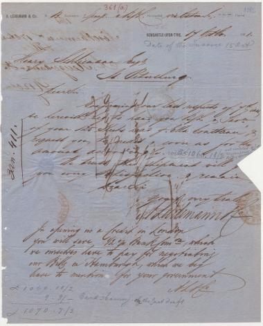 Letter sent by Leidemann, A. & Co. to Schliemann, Heinrich, 1861