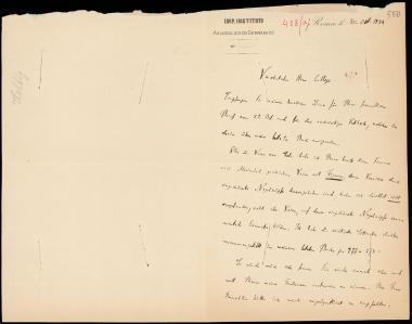 Letter sent by Helbig, Wolfgang to Schliemann, Heinrich, 1884