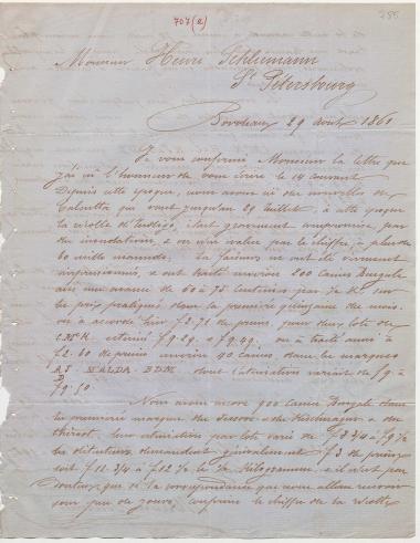 Letter sent by Fournier, Maurice to Schliemann, Heinrich, 1861