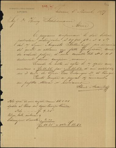 Letter sent by Schmitz & Stoltenhoff to Schliemann, Heinrich, 1879