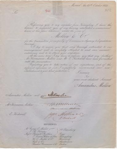 Letter sent by Mellin, Amandus to Schliemann, Heinrich, 1855