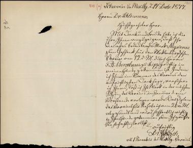 Letter sent by Lisch, G. F. to Schliemann, Heinrich, 1877