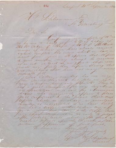 Letter sent by Schröder, Henry J. & Co. to Schliemann, Heinrich, 1860