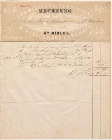 Letter sent by Minlos, Wilhelm to Schliemann, Heinrich, 1856