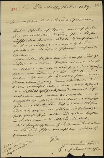 Letter sent by Eckenbrecher, G.  to Schliemann, Heinrich, 1879